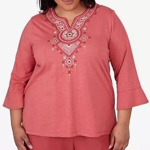 Alfred Dunner Coral Embroidered Blouse 3X NEW